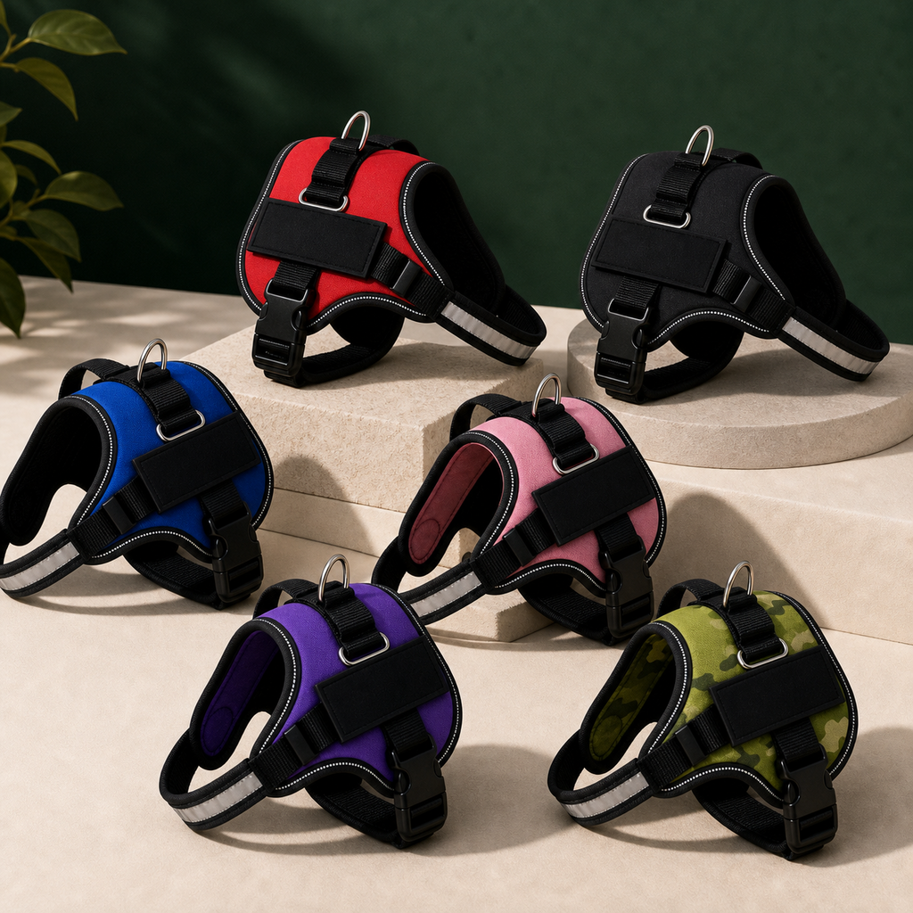 Shoplunvella premium multicolor custom reflective no-pull dog harness lineup