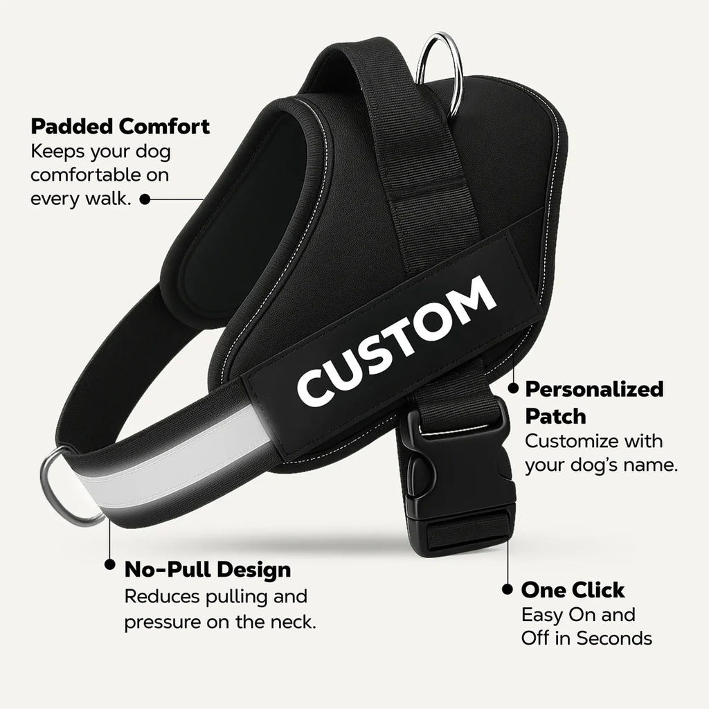 Shoplunvella black custom reflective no-pull dog harness